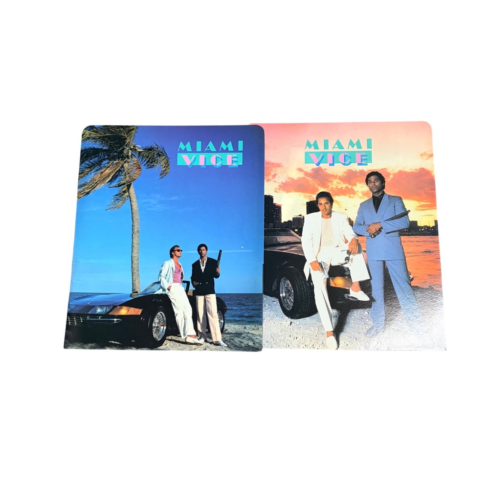 Vintage 1984 Miami Vice Pocket Folders Set of 2 Crockett Tubbs 80s TV Show Promo